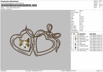 Cat Heart Lock Embroidery Machine Design File 6 sizes
