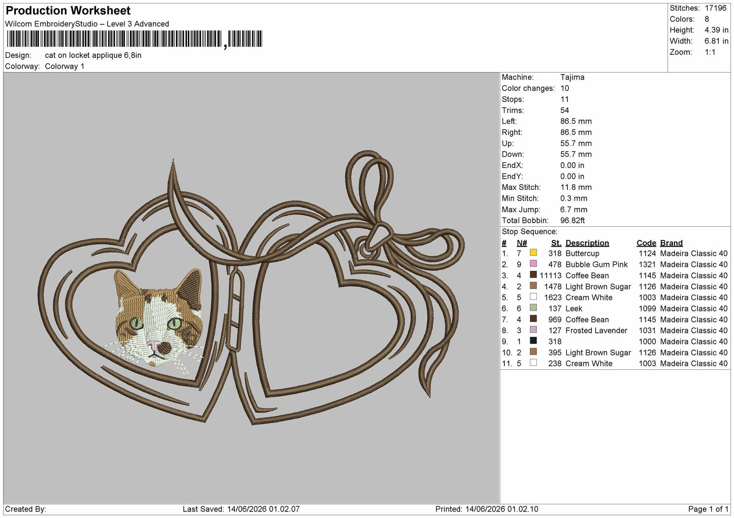 Cat Heart Lock Embroidery Machine Design File 6 sizes