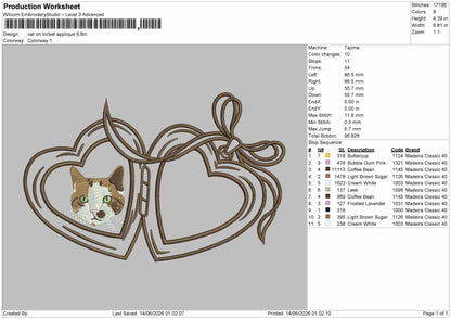 Cat Heart Lock Embroidery Machine Design File 6 sizes