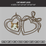 Cat Heart Lock Embroidery Machine Design File 6 sizes
