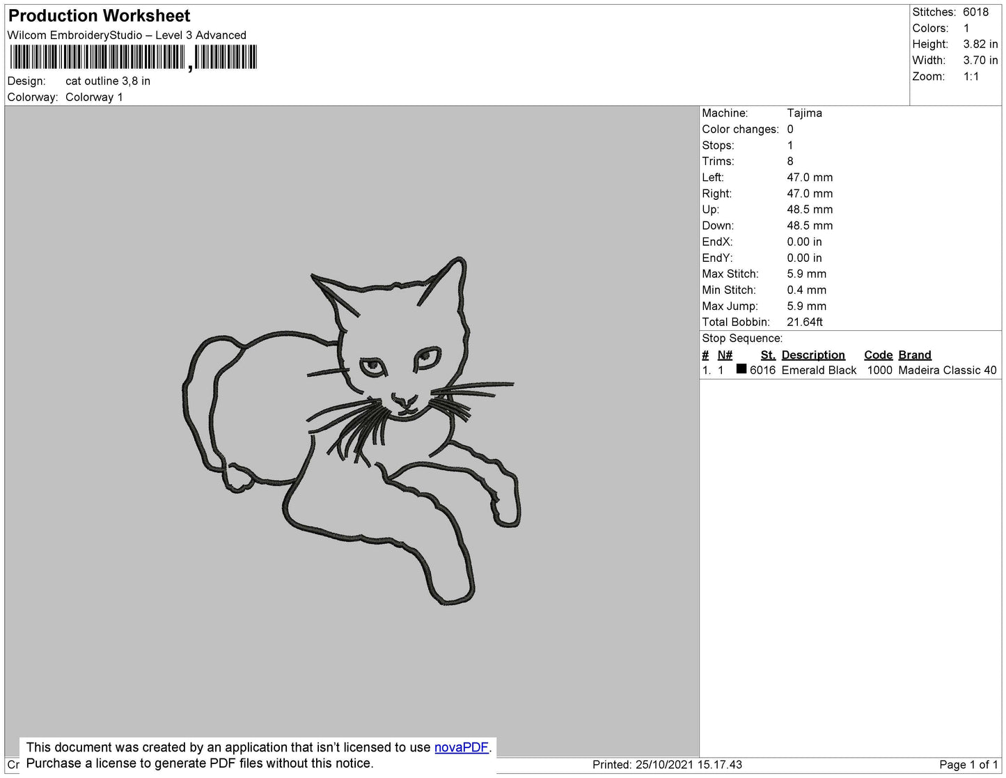 Cat Outline Embroidery File 4 size
