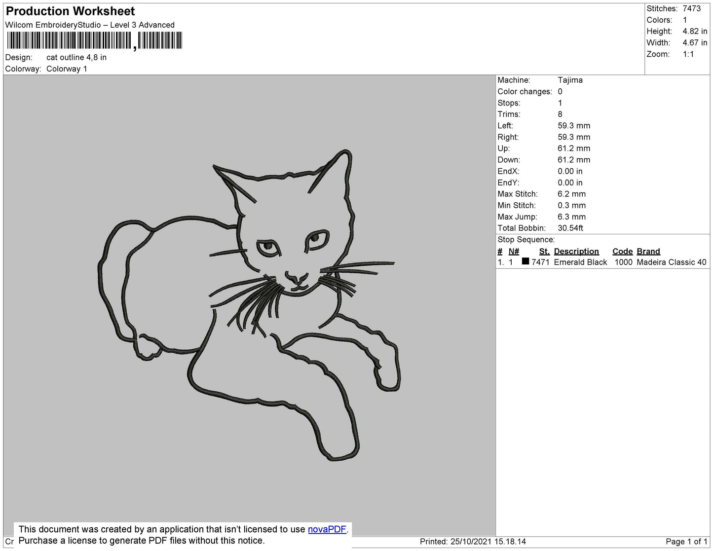 Cat Outline Embroidery File 4 size