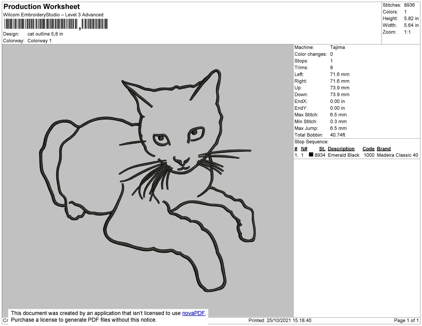 Cat Outline Embroidery File 4 size