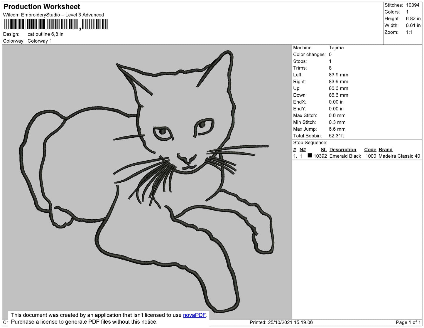 Cat Outline Embroidery File 4 size