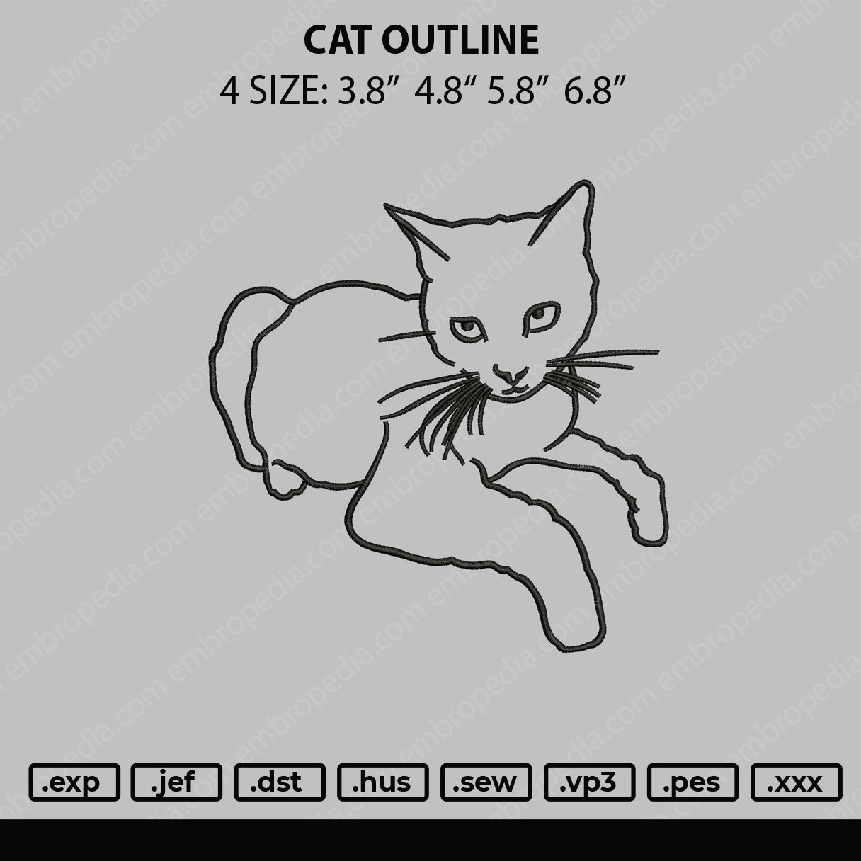 Cat Outline Embroidery File 4 size