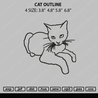 Cat Outline Embroidery File 4 size