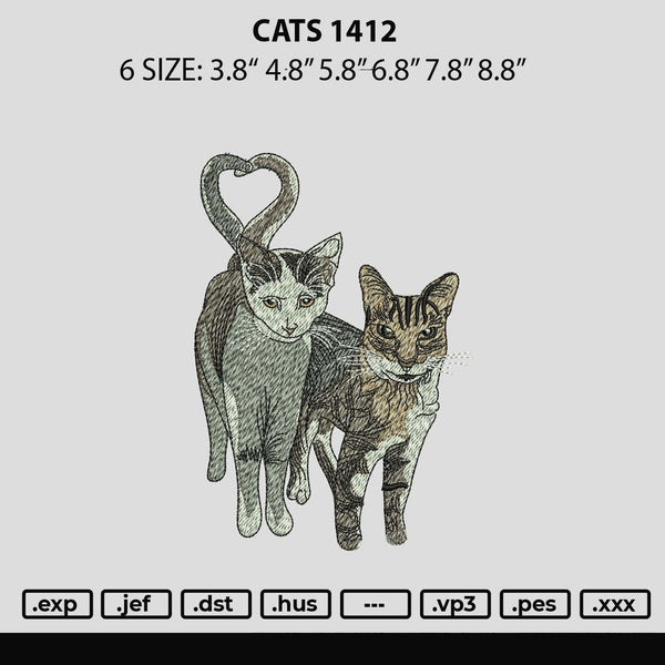 Cats 1412 Embroidery File 6 sizes