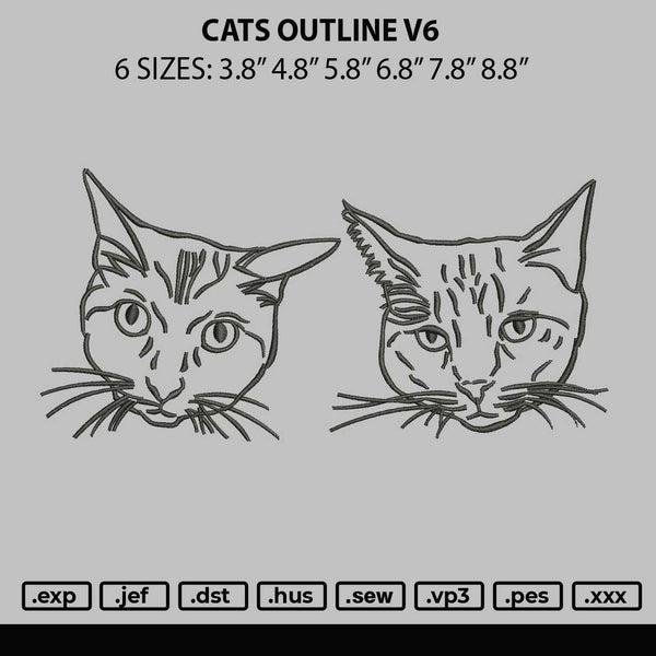 Cats Outline V6 Embroidery File 6 sizes