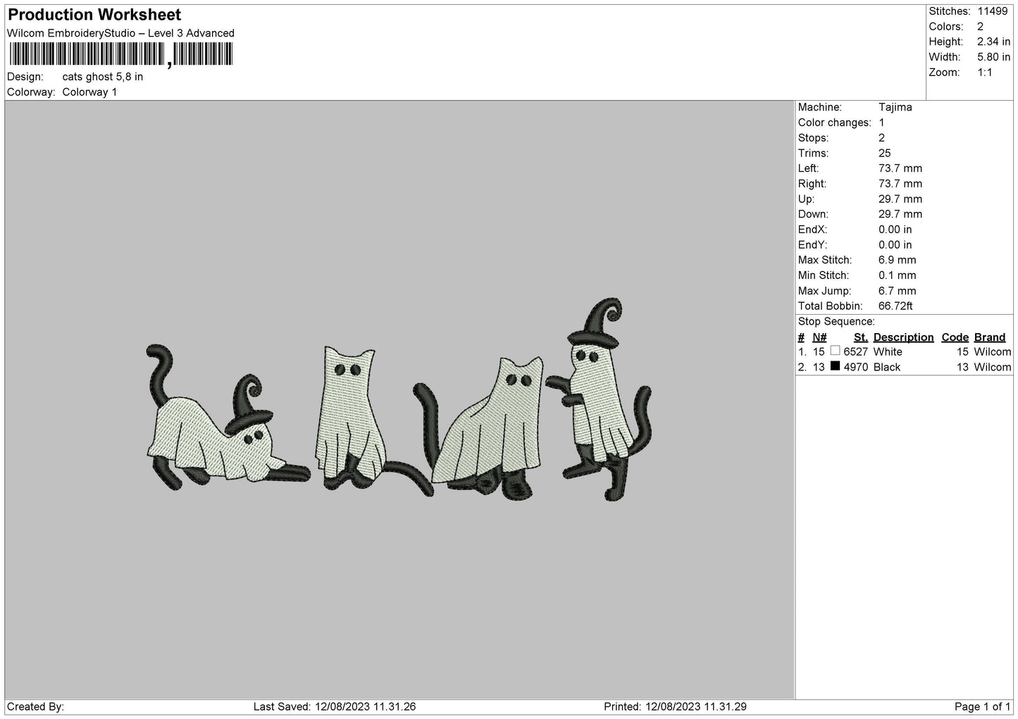 Cats Ghost Embroidery File 6 sizes