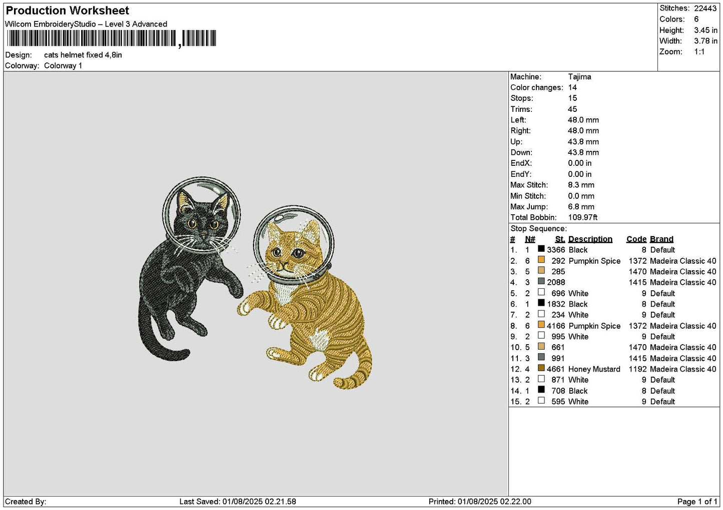 Cats Helmet Embroidery File 6 sizes