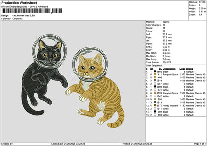 Cats Helmet Embroidery File 6 sizes