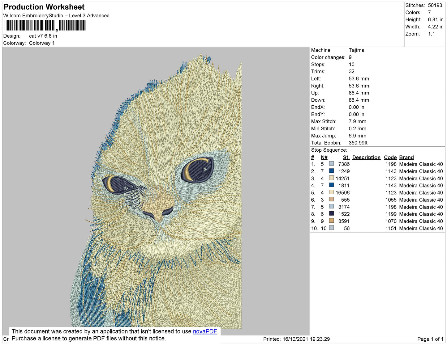 Cat V7 Embroidery File 4 size