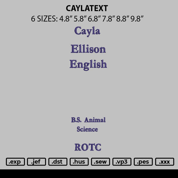 Caylaytext Embroidery File 6 sizes