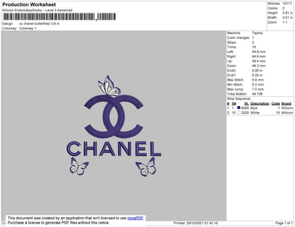 CC Chanel Butterflies Embroidery File 4 size