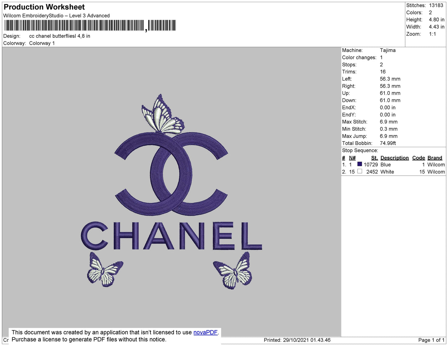 CC Chanel Butterflies Embroidery File 4 size