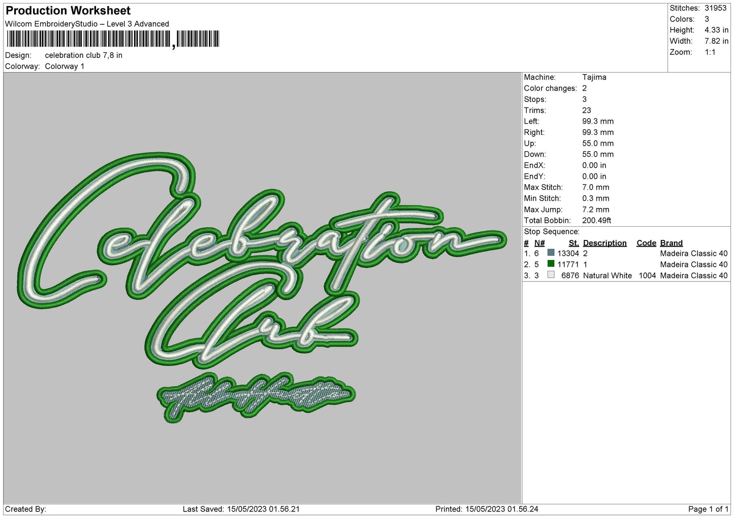 Celebration Club Embroidery File 6 sizes