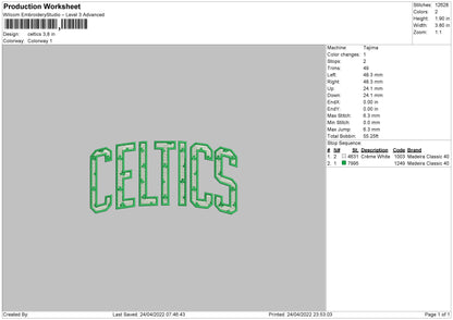 Celtics Embroidery File 4 size