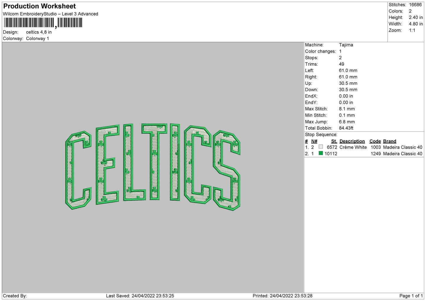Celtics Embroidery File 4 size