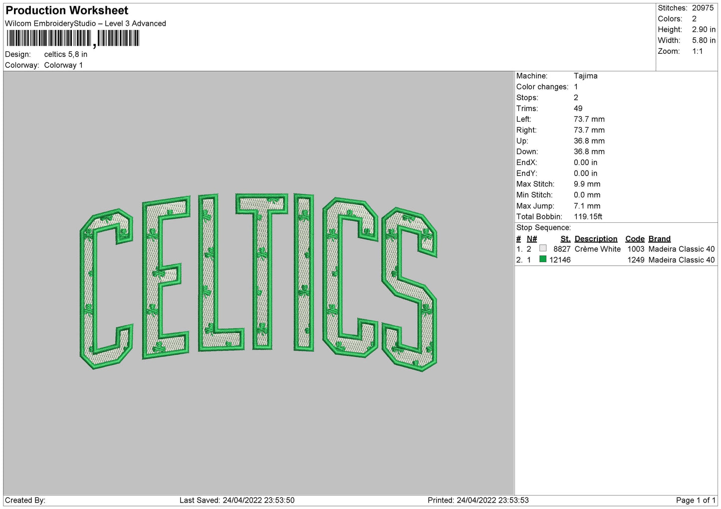 Celtics Embroidery File 4 size