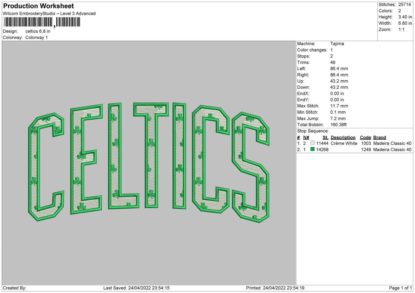 Celtics Embroidery File 4 size