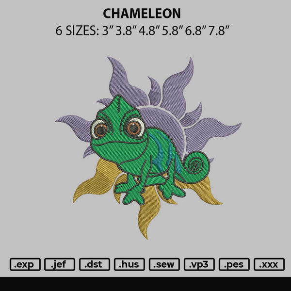 Chameleon Embroidery File 6 sizes