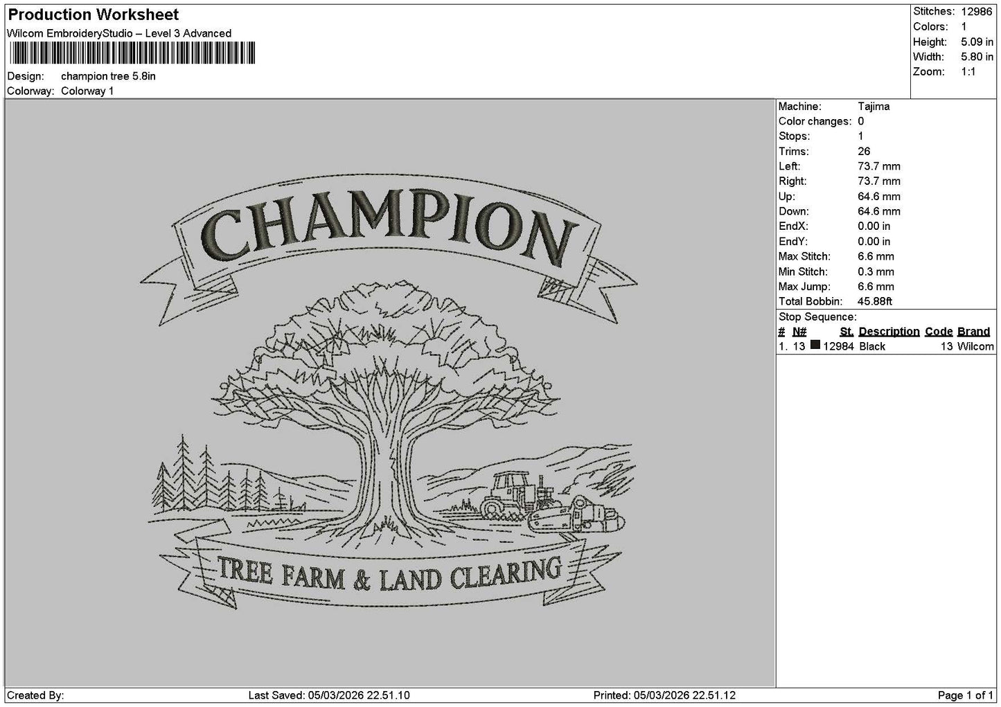 Championtext 0503 Embroidery File 6 sizes