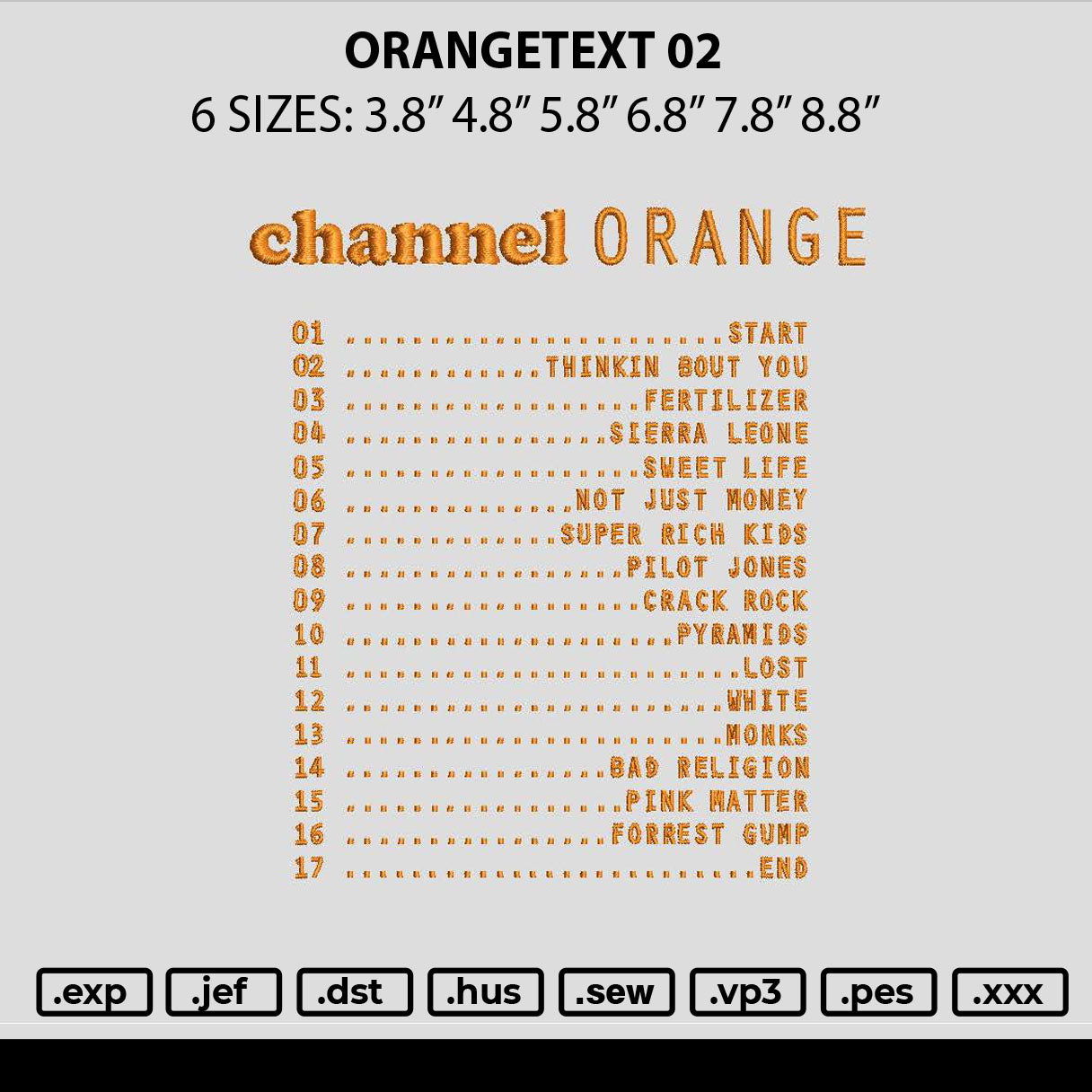 Orangetext 02 Embroidery File 6 sizes