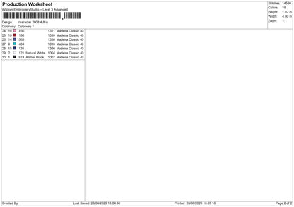 Character 2608 Embroidery File 6 sizes