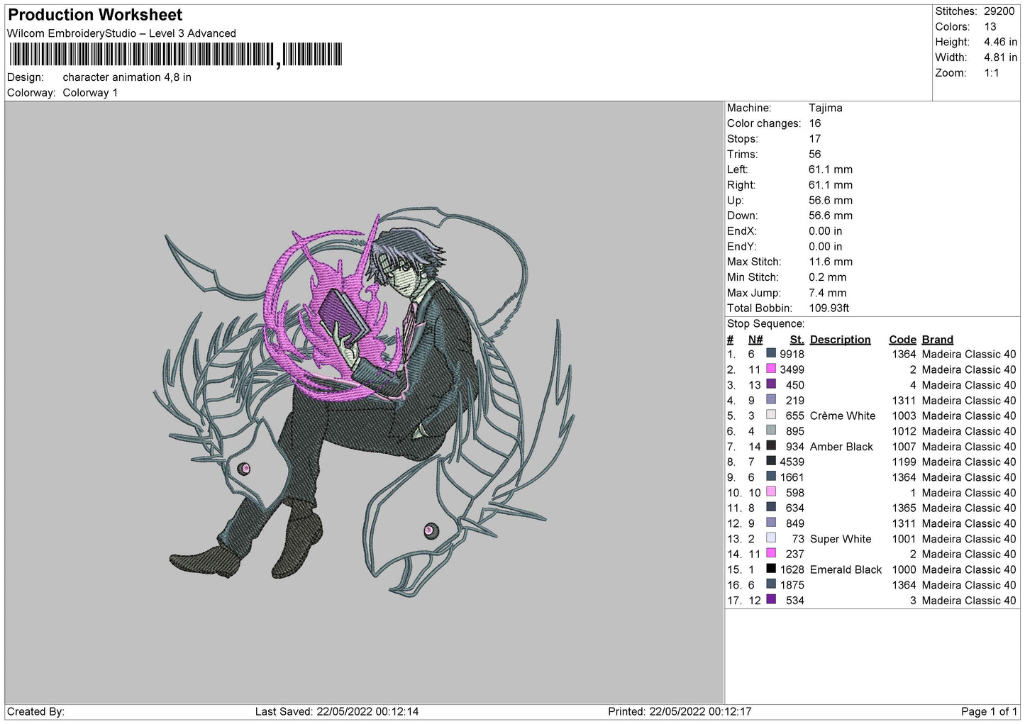 Character Animation Embroidery File 4 size