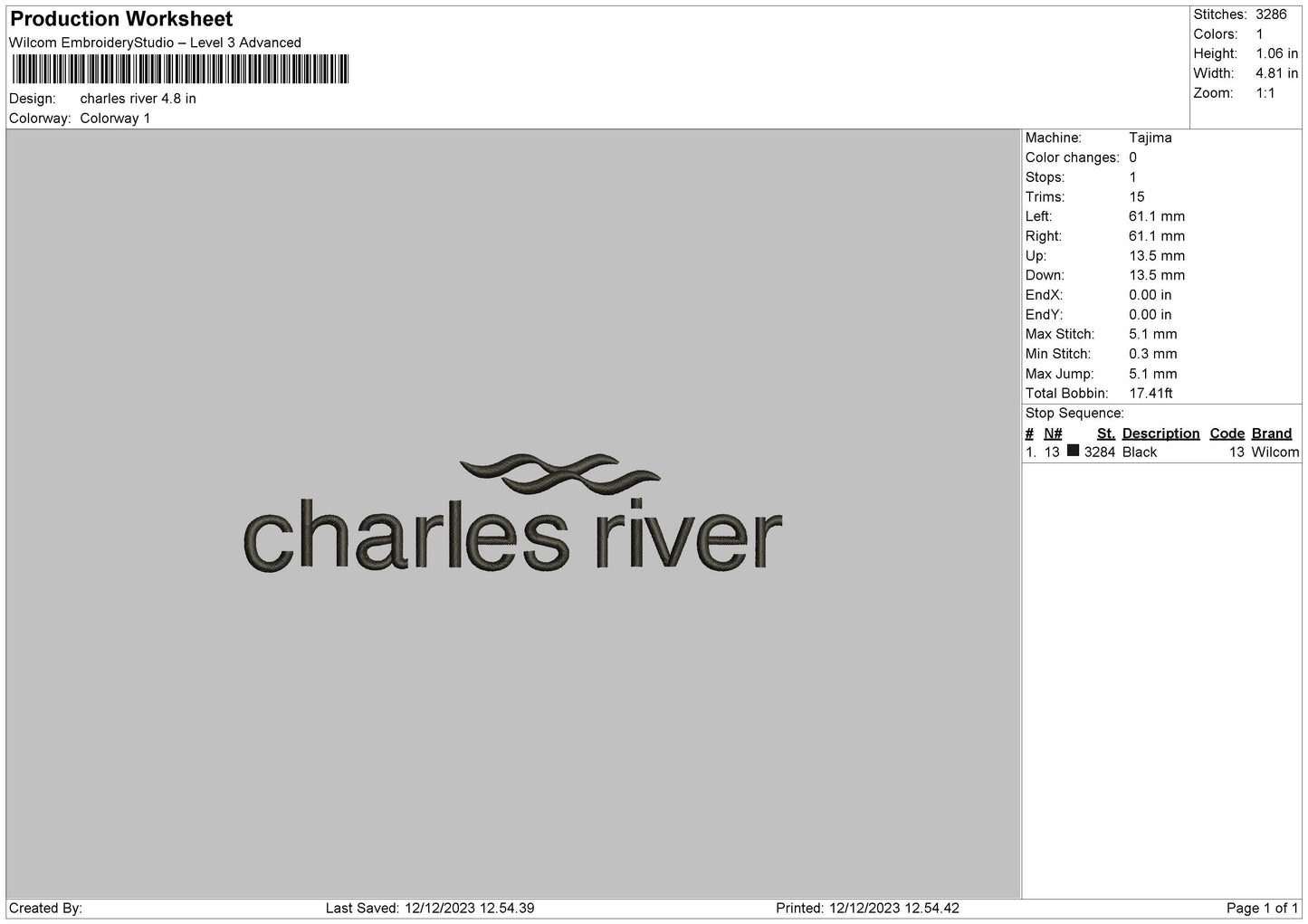 River Text Embroidery File 6 sizes