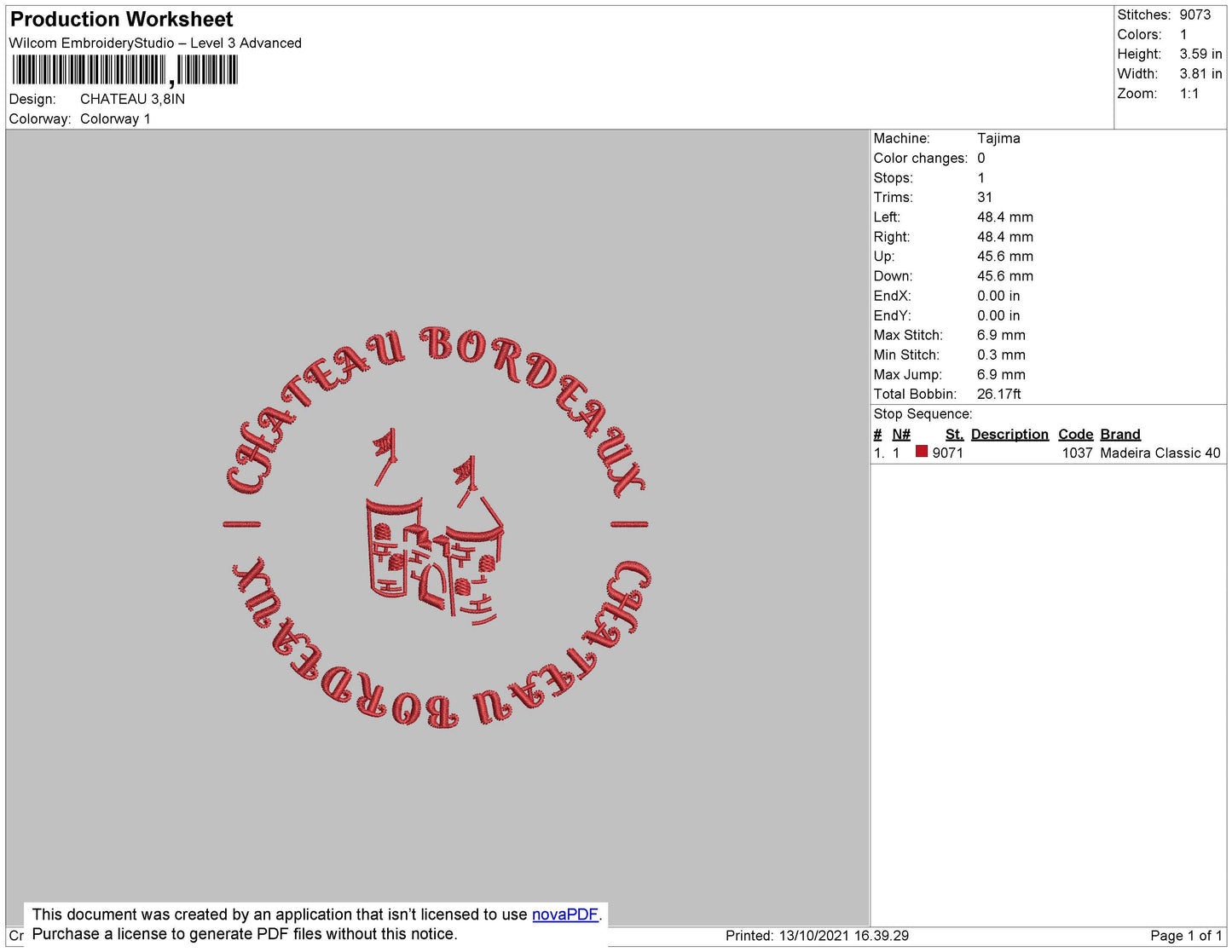 Chateau Embroidery File 4 size