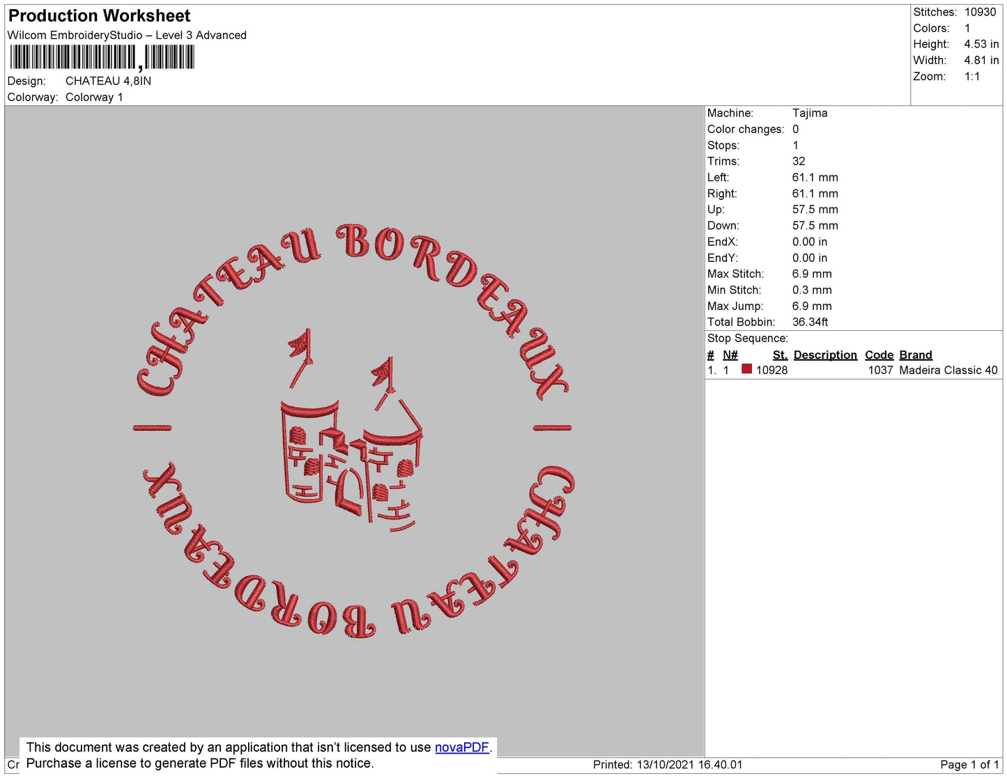 Chateau Embroidery File 4 size