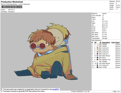 Anime Chibi 01 Embroidery File 4 size