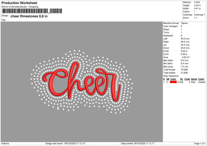 Cheer Rinestones Embroidery Machine and Rinestone Design File 6 sizes