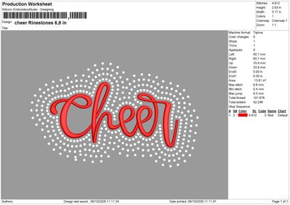 Cheer Rinestones Embroidery Machine and Rinestone Design File 6 sizes