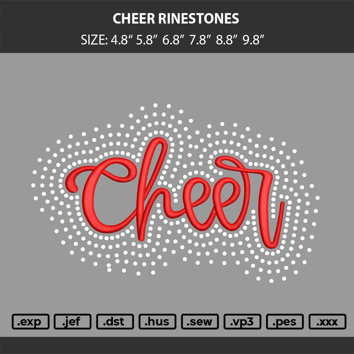 Cheer Rinestones Embroidery Machine and Rinestone Design File 6 sizes
