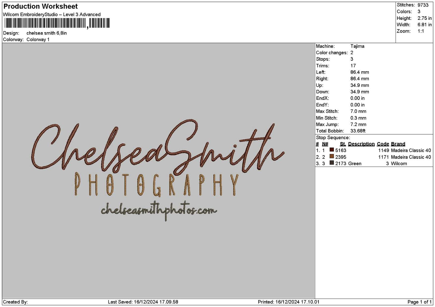 Chelseatext 02 Embroidery File 6 sizes