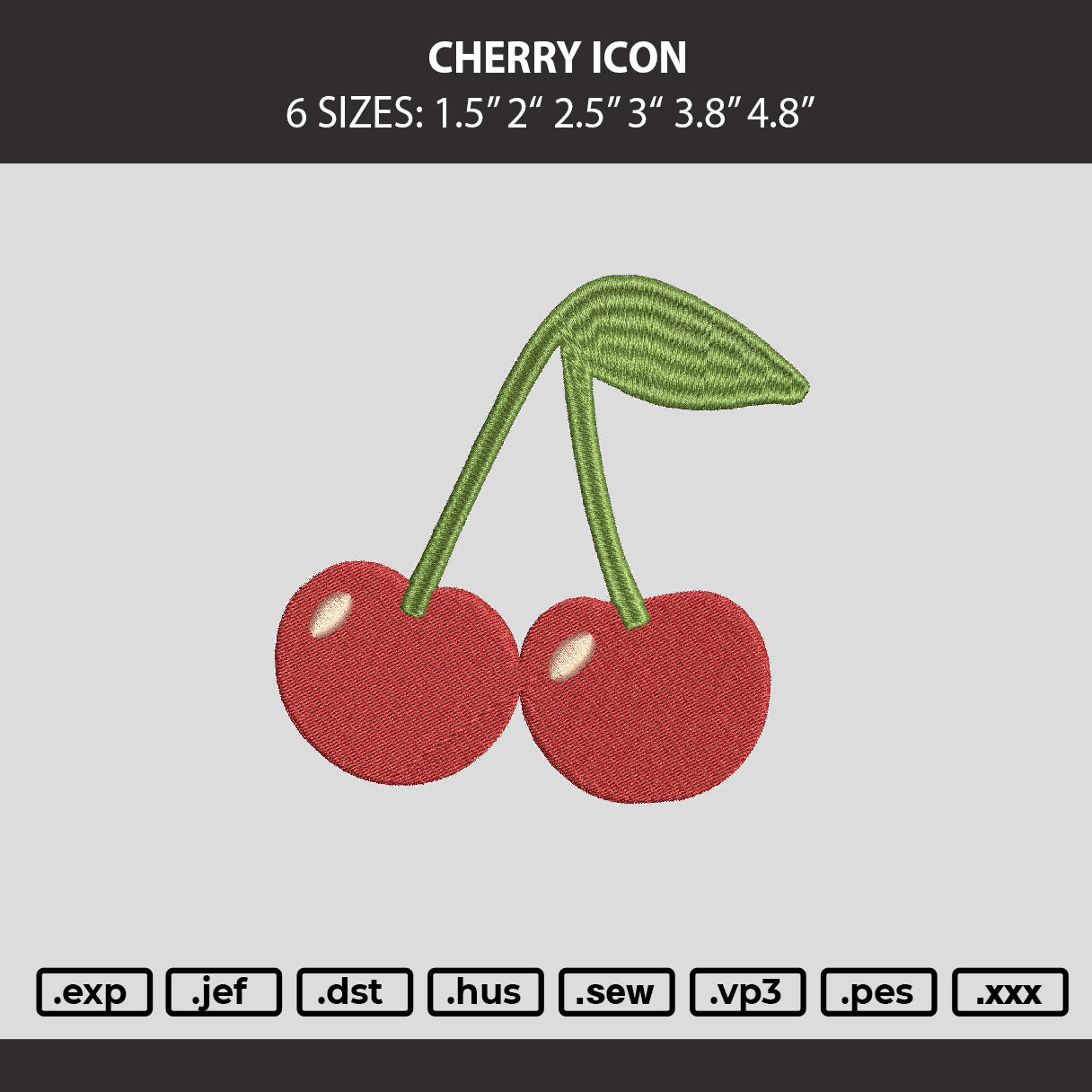 Cherry Icon Embroidery Machine Design File 6 sizes