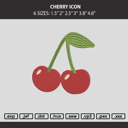 Cherry Icon Embroidery Machine Design File 6 sizes