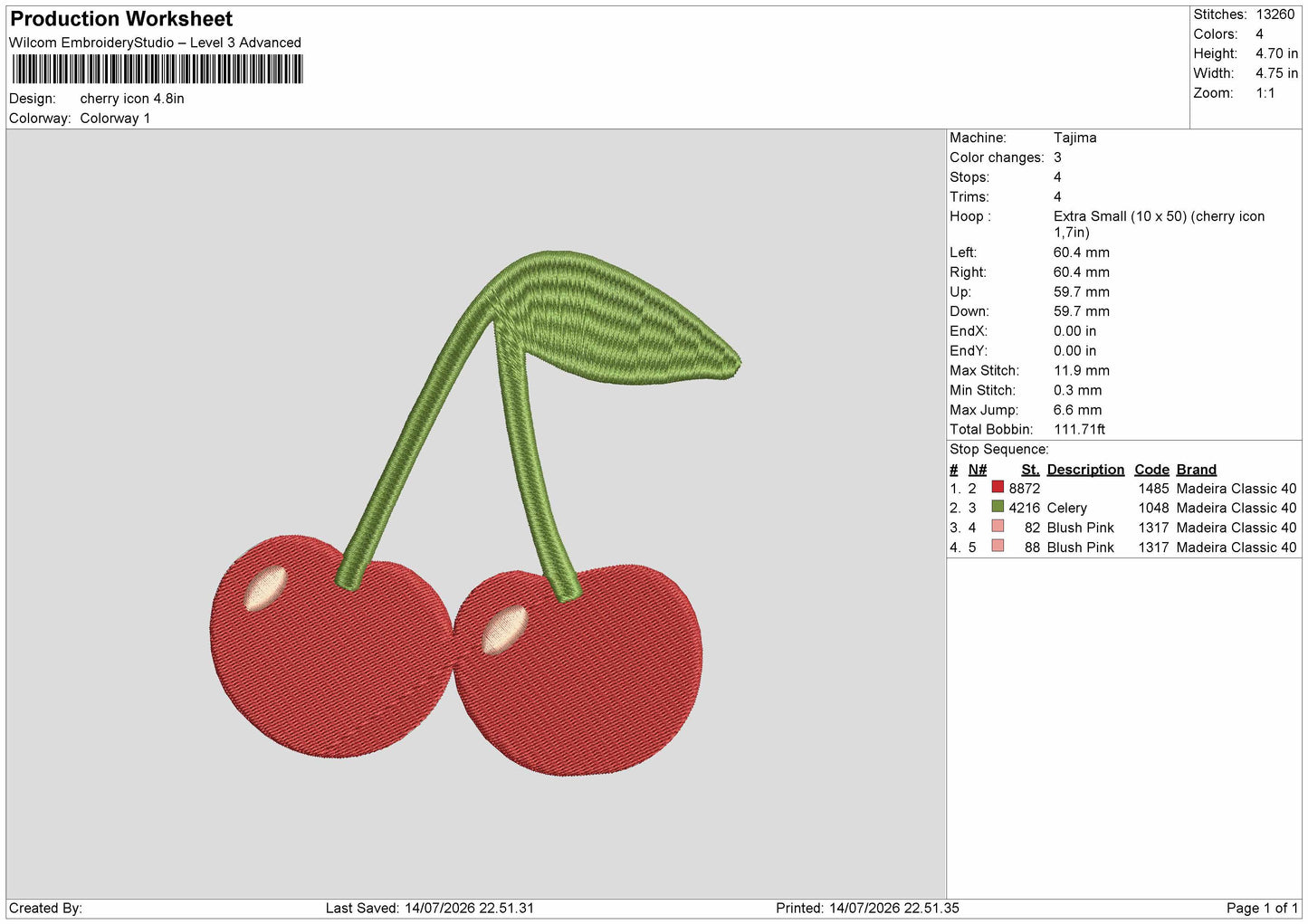 Cherry Icon Embroidery Machine Design File 6 sizes