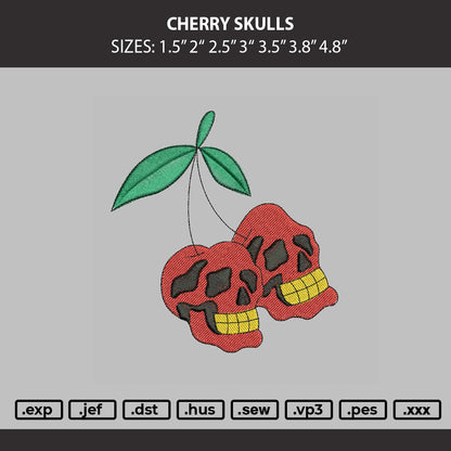 Cherry Skulls Embroidery Machine Design File 6 sizes