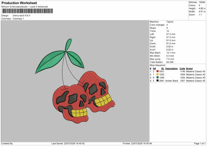 Cherry Skulls Embroidery Machine Design File 6 sizes