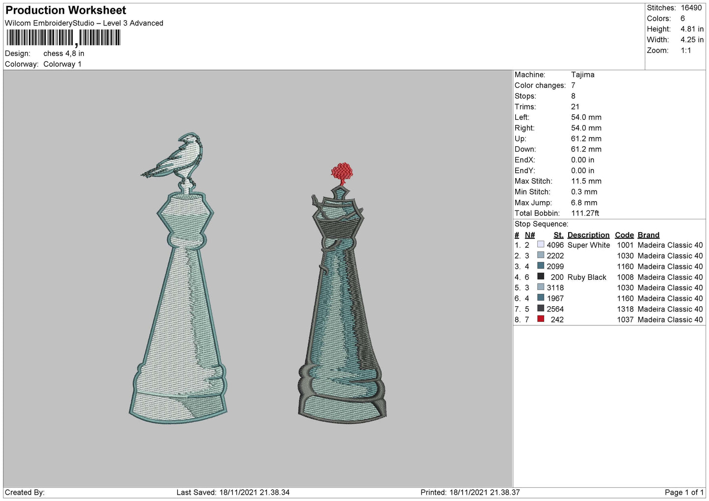 Chess Embroidery File 4 size