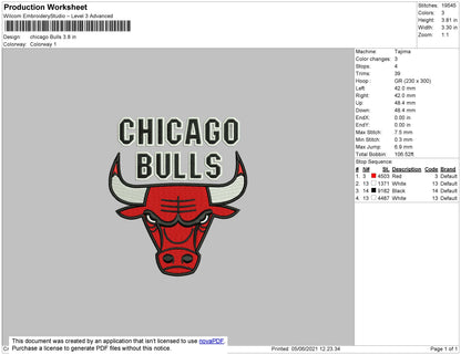 Chicago Bulls Embroidery File 4 size