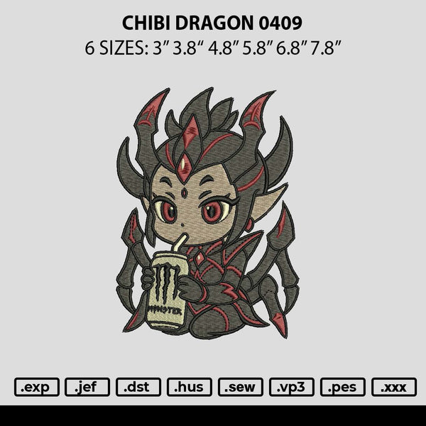 Chibi Dragon 0409 Embroidery File 6 sizes
