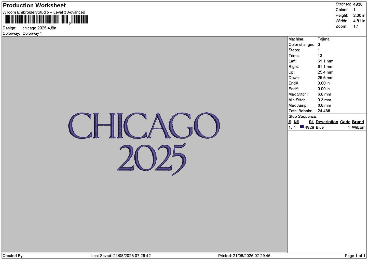 Chicagotext 2108 Embroidery File 6 sizes