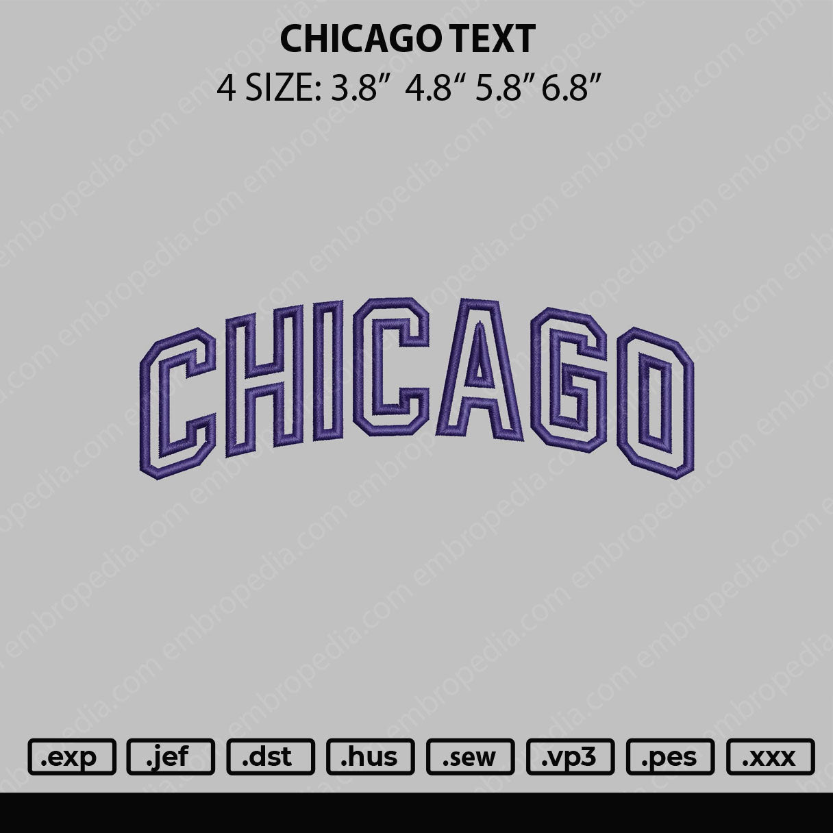 Chicago Text Embroidery File 4 sizes