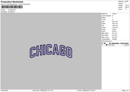 Chicago Text Embroidery File 4 sizes