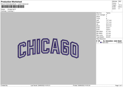 Chicago Text Embroidery File 4 sizes