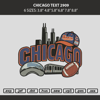 Chicago Text 2909 Embroidery Machine Design File 6 sizes